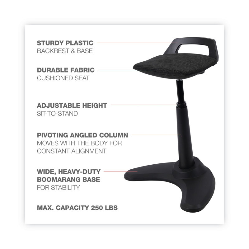 Adaptive Ergo Black Sit-to-Stand Perch Stool with Auto-Return Swivel