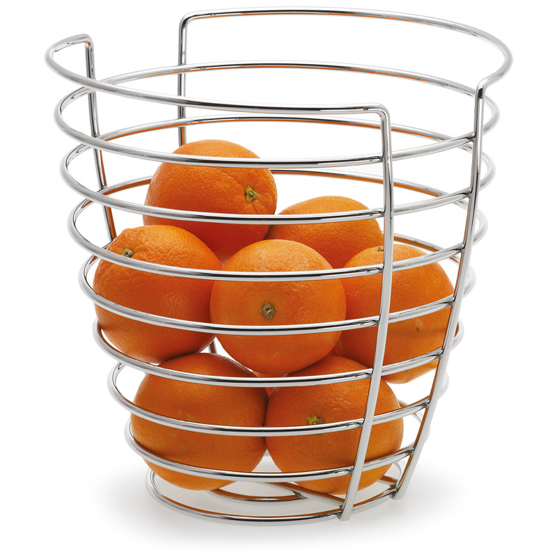 Elevated Chrome-Plated Round Wire Basket, 24cm x 25cm, Silver