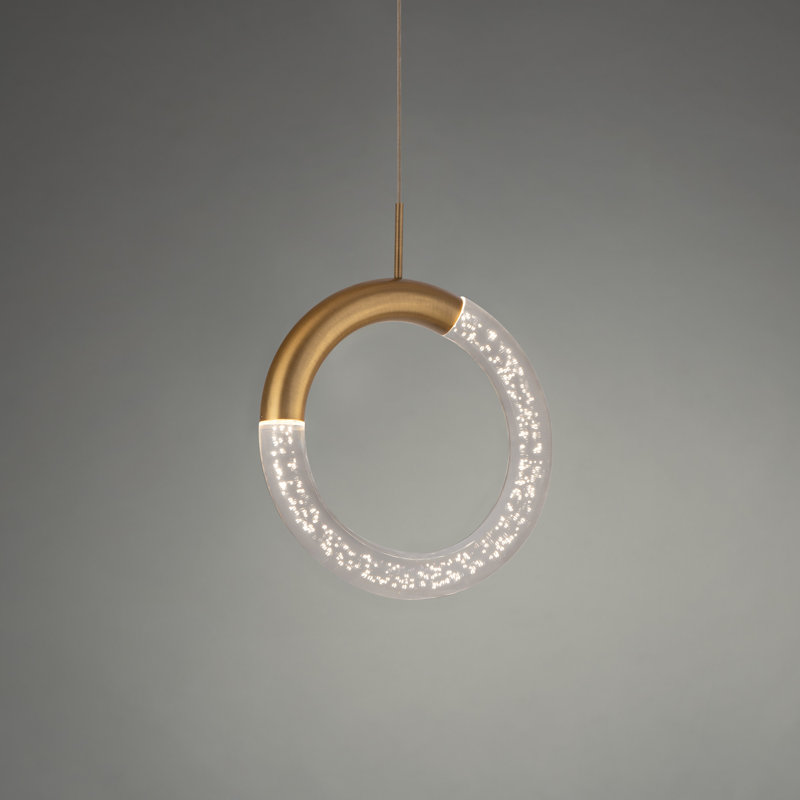 Circle Harmony Aged Brass LED Pendant with Acrylic Shade