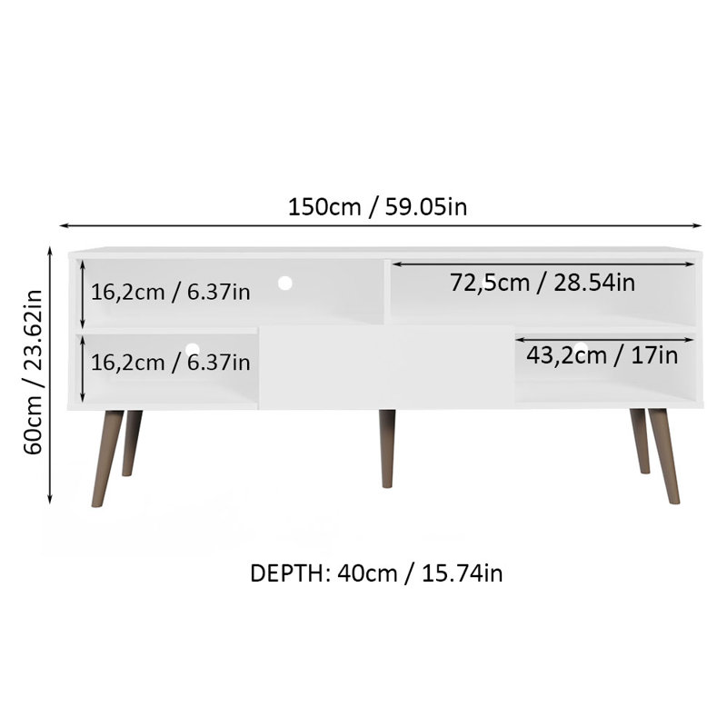 White Modern TV Stand with Shelves and Door for 65 Inch TVs
