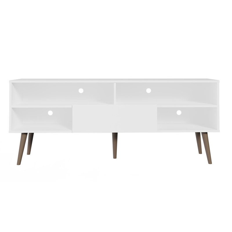 White Modern TV Stand with Shelves and Door for 65 Inch TVs