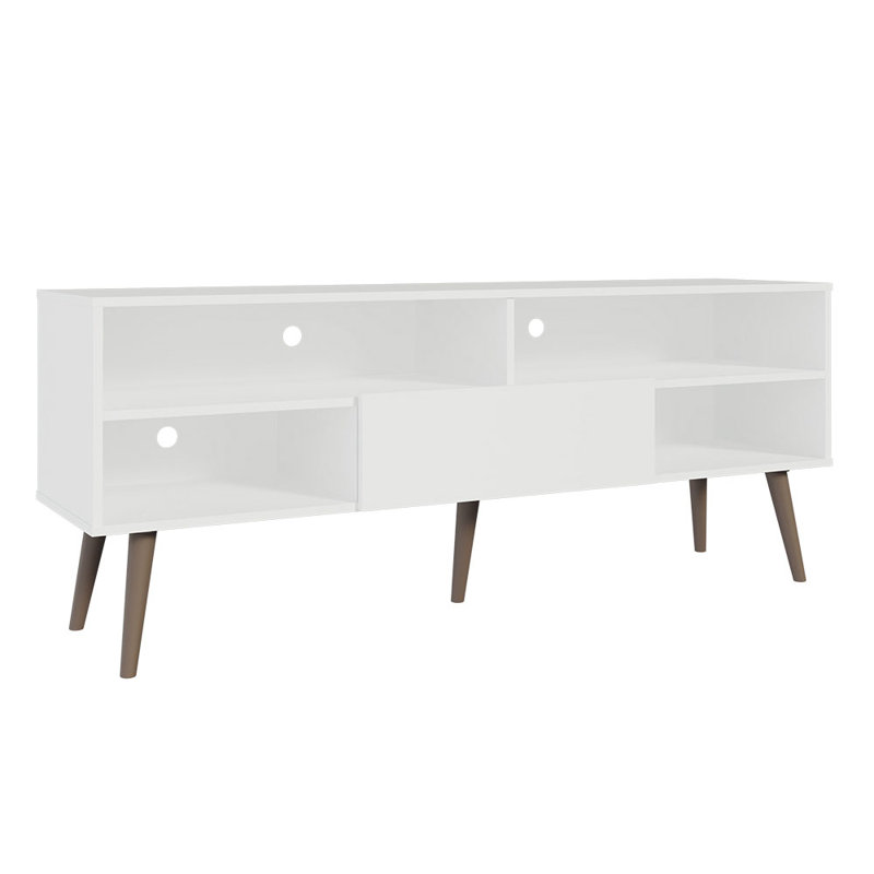 White Modern TV Stand with Shelves and Door for 65 Inch TVs