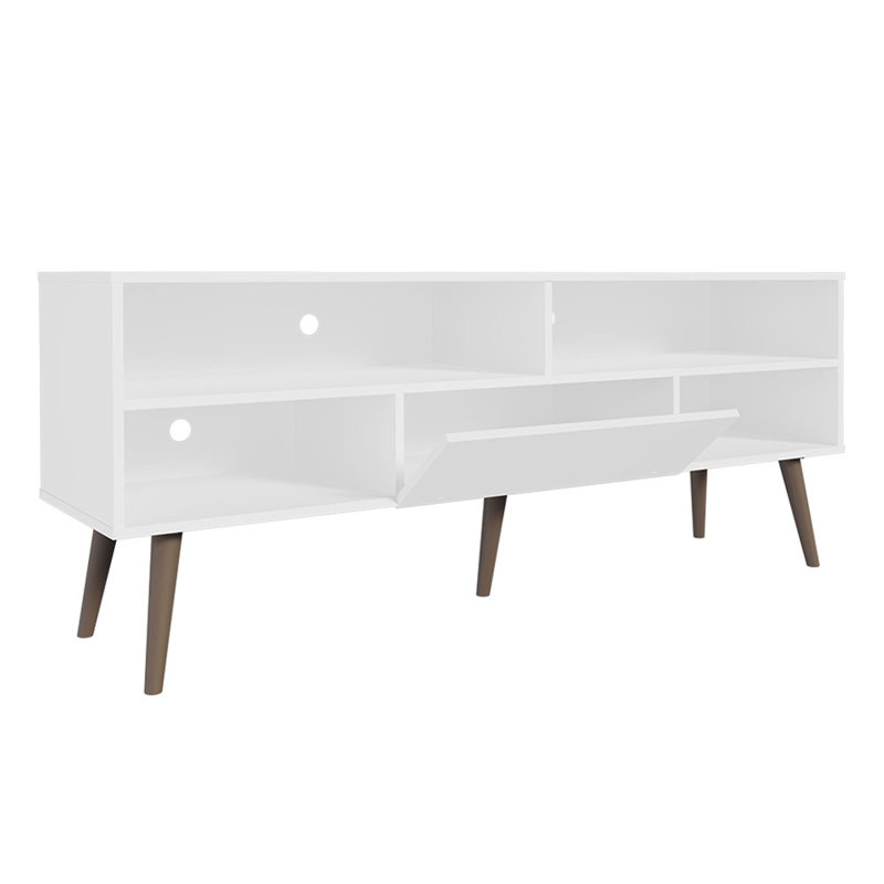 White Modern TV Stand with Shelves and Door for 65 Inch TVs