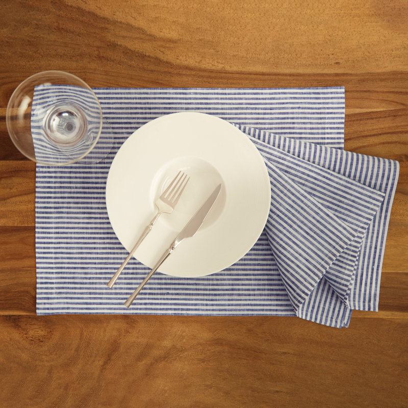 Navy and White Striped Pure Linen Dinner Napkins, Set of 4