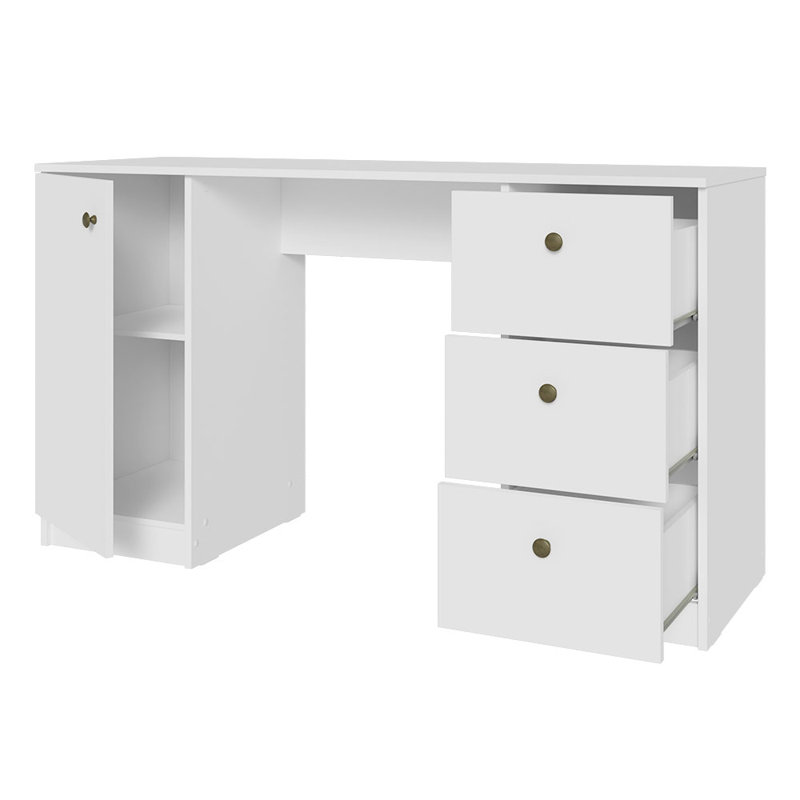 Sleek 53" White Executive Gaming Desk with Filing Cabinet