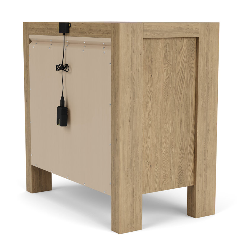Pale Oak 3-Drawer Nightstand with Black Metal Handles
