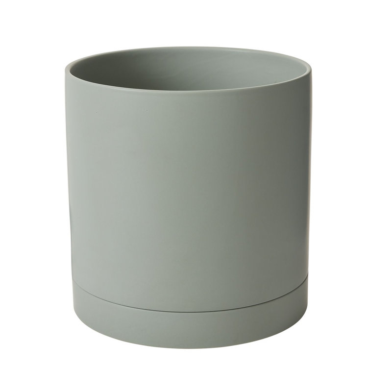 Carlotta 12" Matte Green Round Ceramic Planter with Saucer