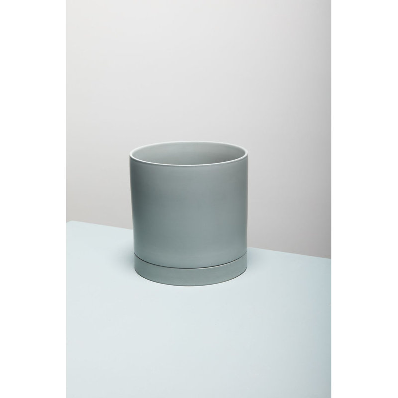 Carlotta 12" Matte Green Round Ceramic Planter with Saucer