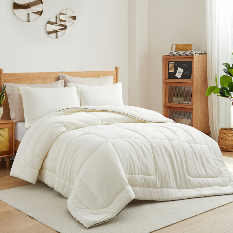 Cream Full Satin Down Alternative Comforter Set