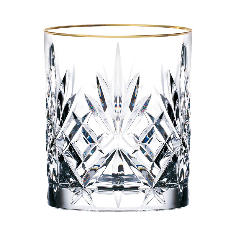 Siena Crystal Whiskey Glass Set with Gold Band, 9oz, Set of 4