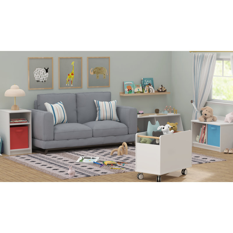 Bright White Laminate Wood Dual-Cube Storage Bench for Kids