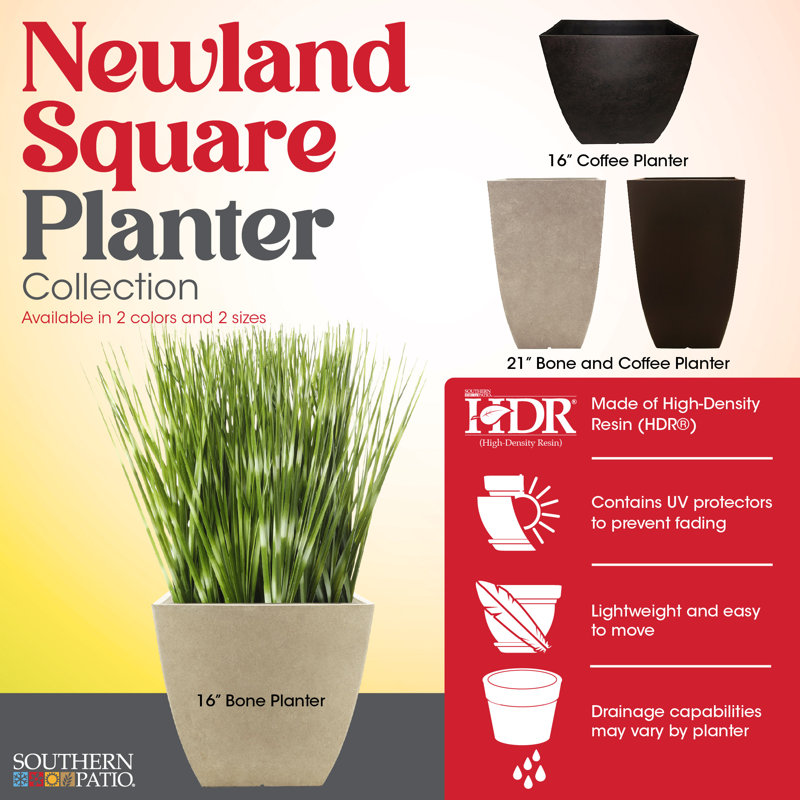 Large Coffee Square Outdoor Planter with UV Resistance
