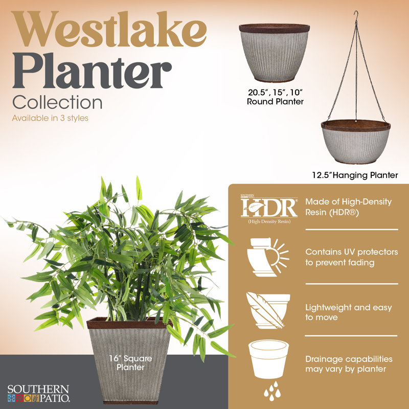 Westlake 20.5" Rustic Brown Resin Outdoor Planter
