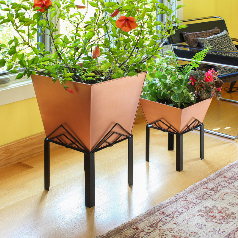 Copper Plated Geometric Metal Planter with Stand