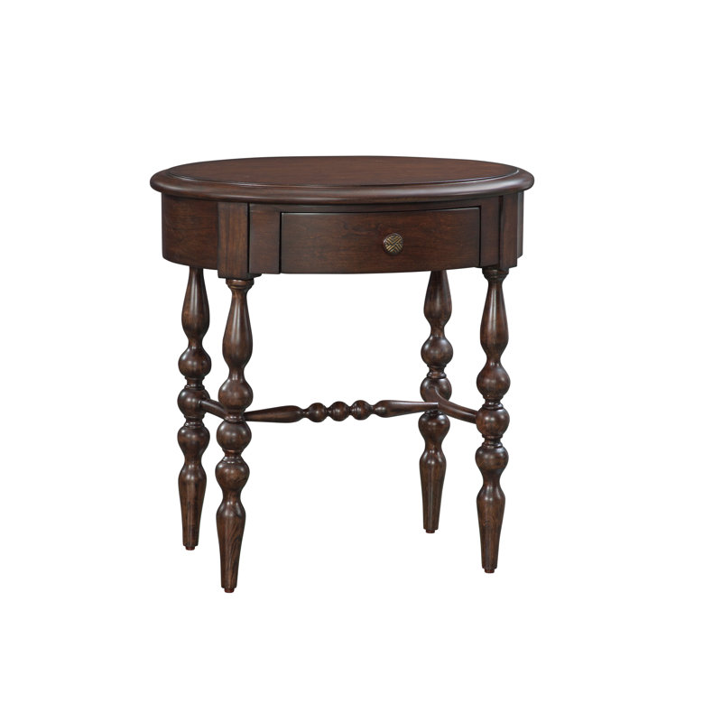 Tobacco Brown Oval MDF End Table with Drawer