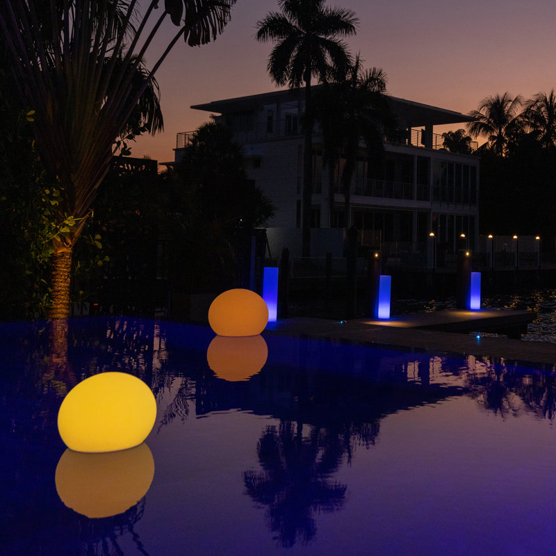 White Polyethylene LED Floating Outdoor Light with Bluetooth