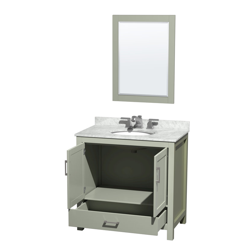 Sheffield 36'' Gray Solid Wood Single Bathroom Vanity with Marble Top