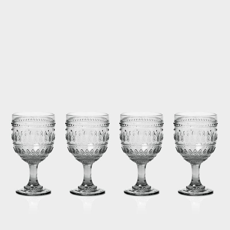 Fez Grey Textured Glass 12oz Wine Goblet Set of 4