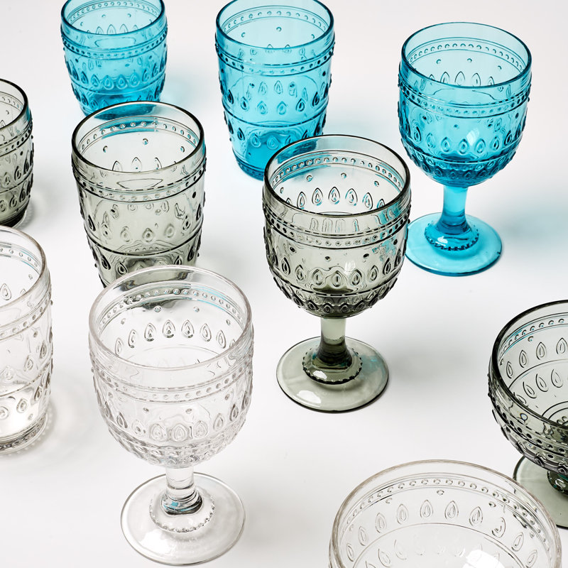 Fez Grey Textured Glass 12oz Wine Goblet Set of 4
