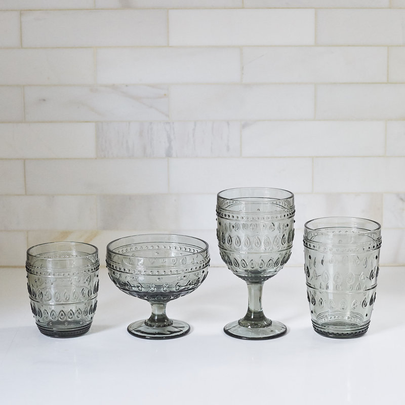 Fez Grey Textured Glass 12oz Wine Goblet Set of 4