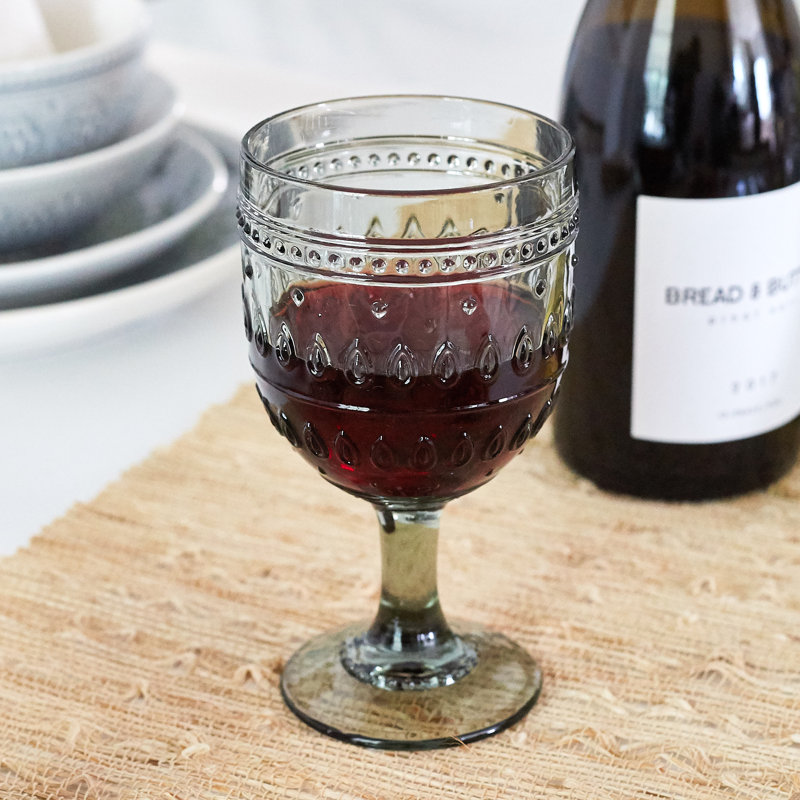 Fez Grey Textured Glass 12oz Wine Goblet Set of 4
