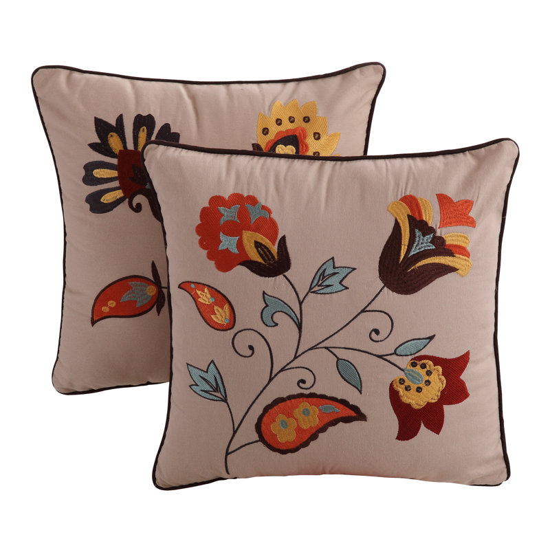 Andorra Multicolor Embroidered Cotton Square Pillow Set