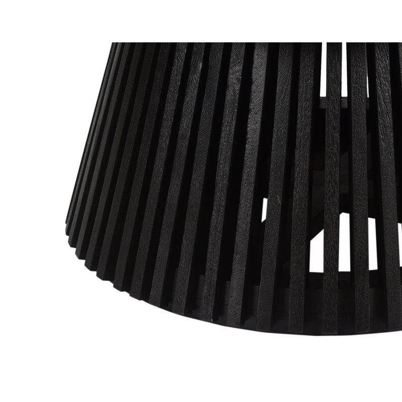 Jet Black Round Solid Wood Coffee Table with Slatted Base