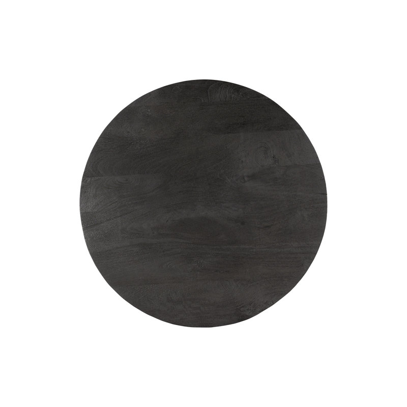 Jet Black Round Solid Wood Coffee Table with Slatted Base