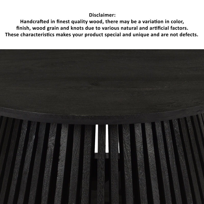 Jet Black Round Solid Wood Coffee Table with Slatted Base