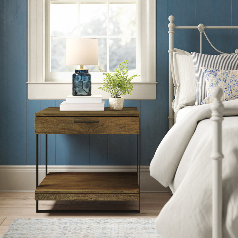 Transitional Brown Rectangular Drawer End Table with Storage