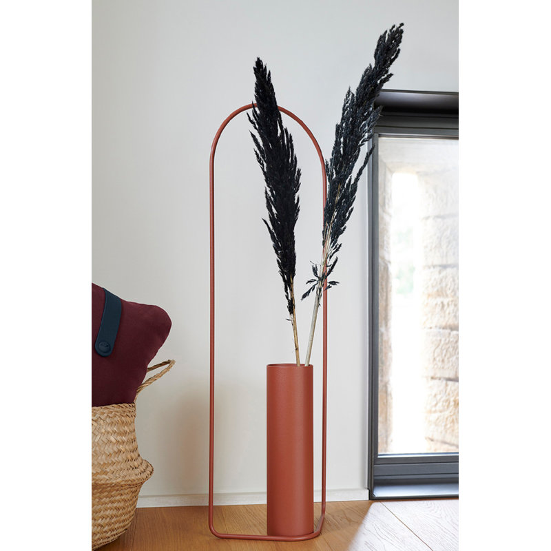 Red Ochre Metal Cylinder Decorative Vase