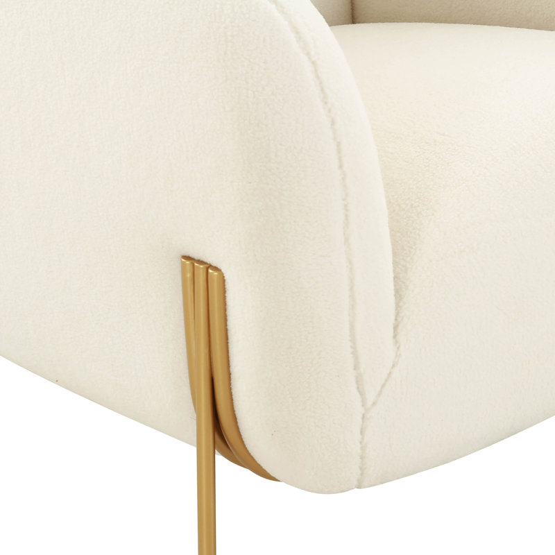 Cream Shearling Velvet Accent Chair with Manufactured Wood Frame