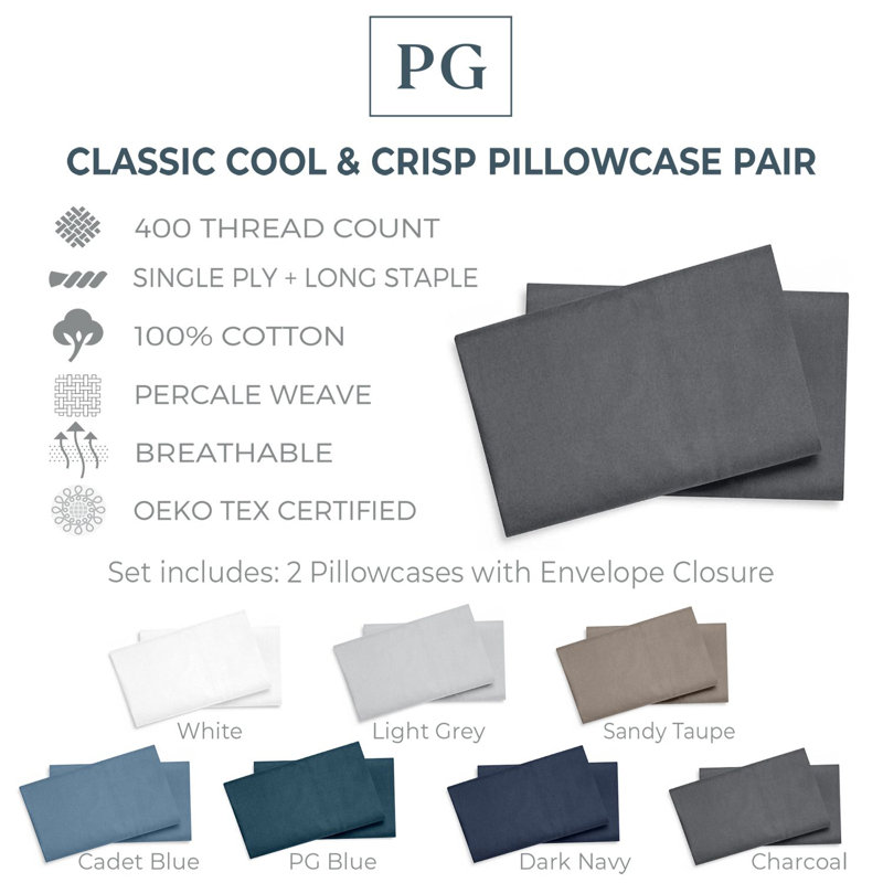 Charcoal Cotton Percale Standard/Queen Pillowcase Set