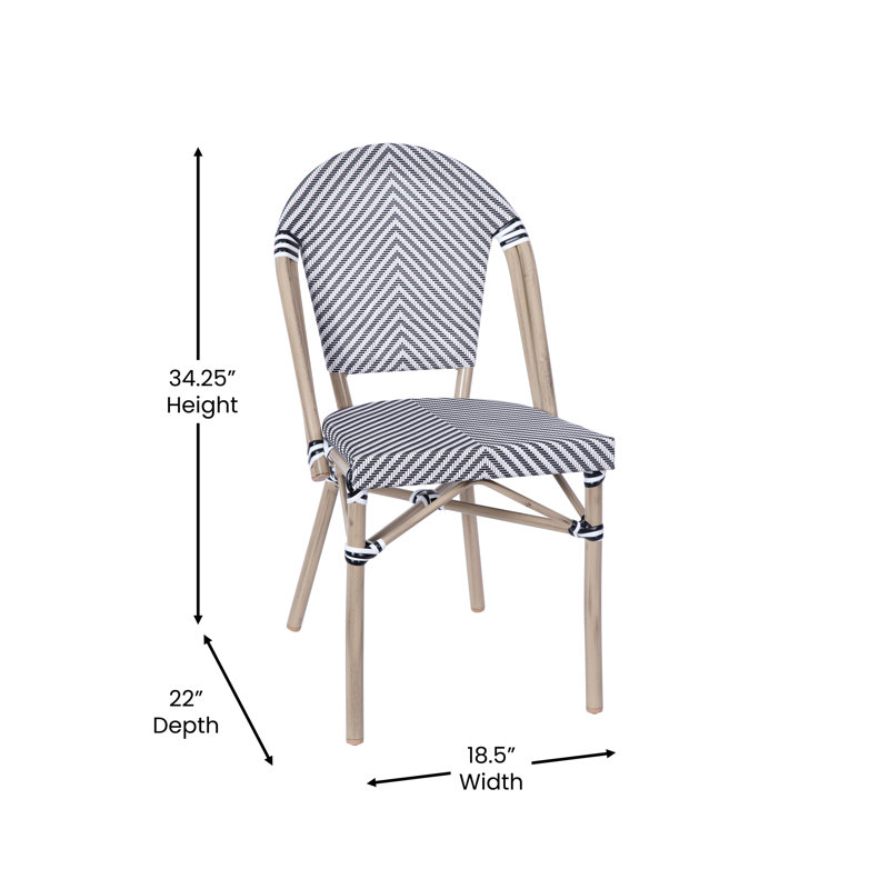 Black and White Armless French Bistro Stacking Chair with Metal Frame