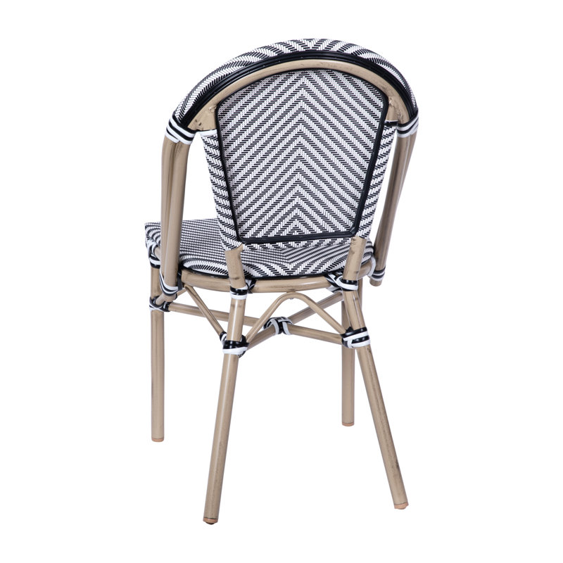 Black and White Armless French Bistro Stacking Chair with Metal Frame