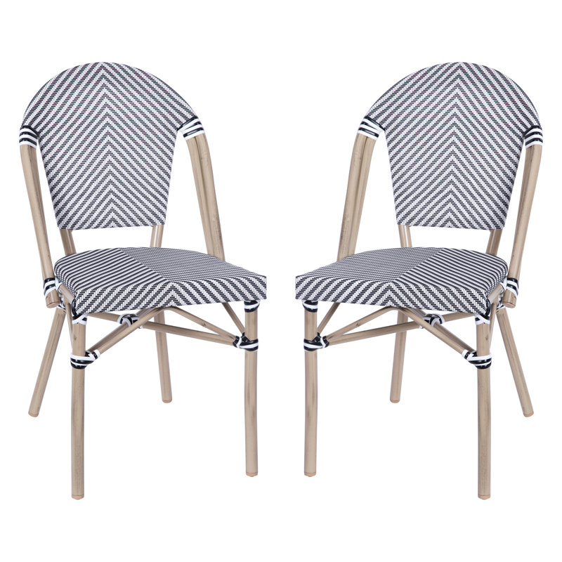 Black and White Armless French Bistro Stacking Chair with Metal Frame
