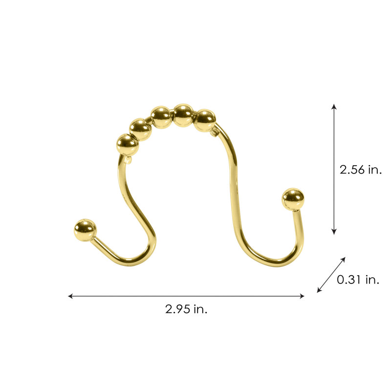 Satin Gold Double Roller Shower Curtain Hooks