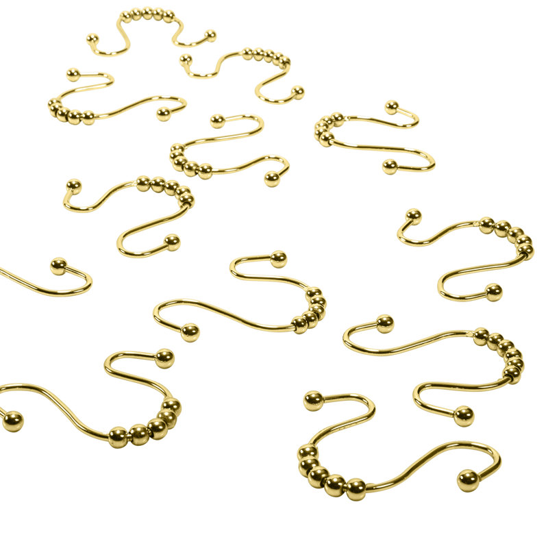 Satin Gold Double Roller Shower Curtain Hooks