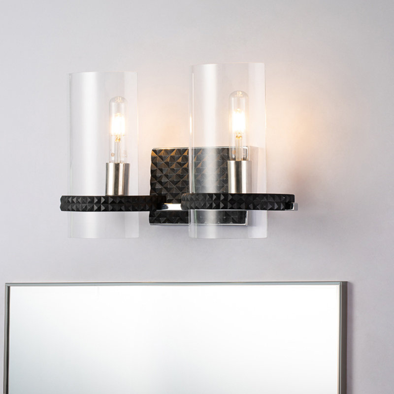 Matte Black and Chrome 2-Light Outdoor Vanity Light
