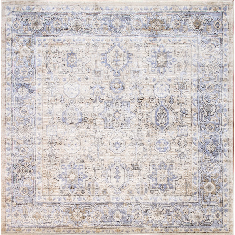 Amadeus 6' Square Off-White Stain-Resistant Oriental Rug