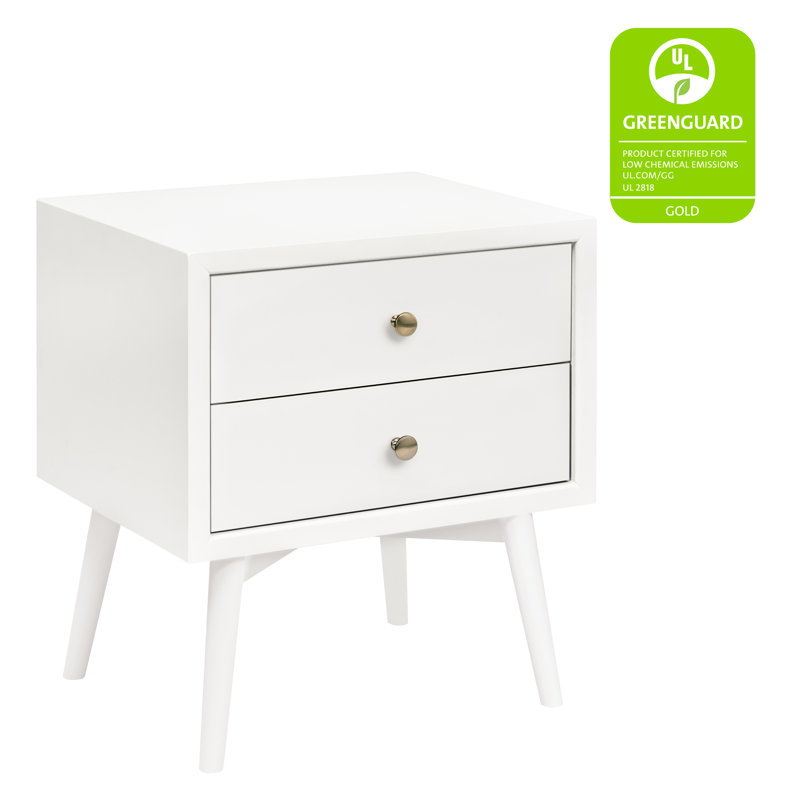Warm White Mid-Century Modern 2-Drawer Nightstand with USB Port