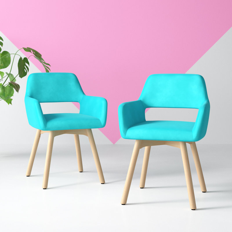 Set of 2 Blue Velvet Modern Accent Armchairs