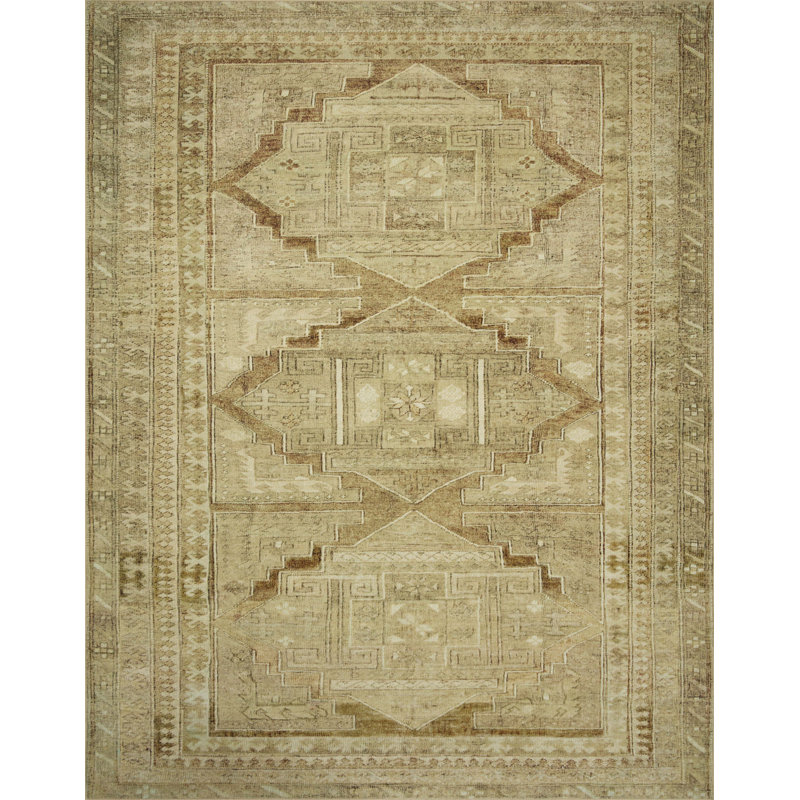 Sinclair Washable Synthetic Khaki & Tobacco 5' x 7' Area Rug