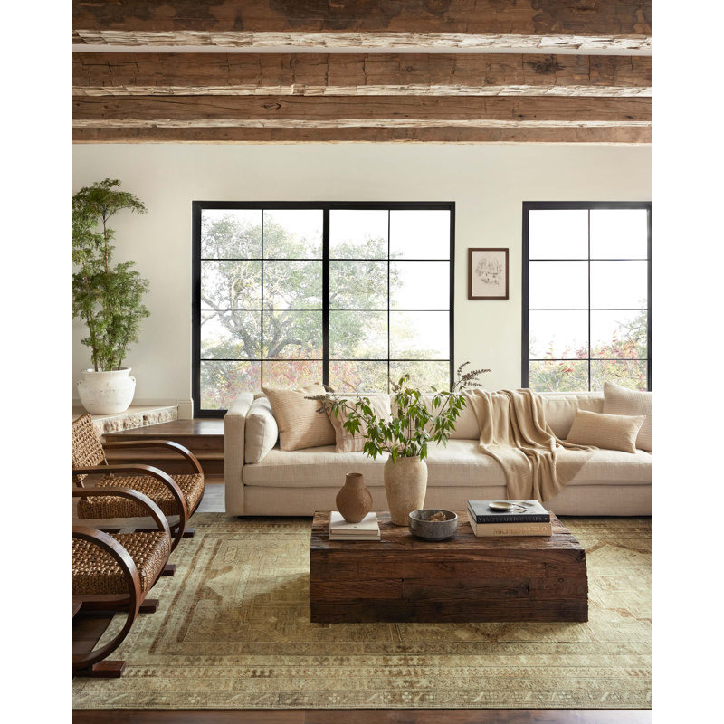 Sinclair Washable Synthetic Khaki & Tobacco 5' x 7' Area Rug