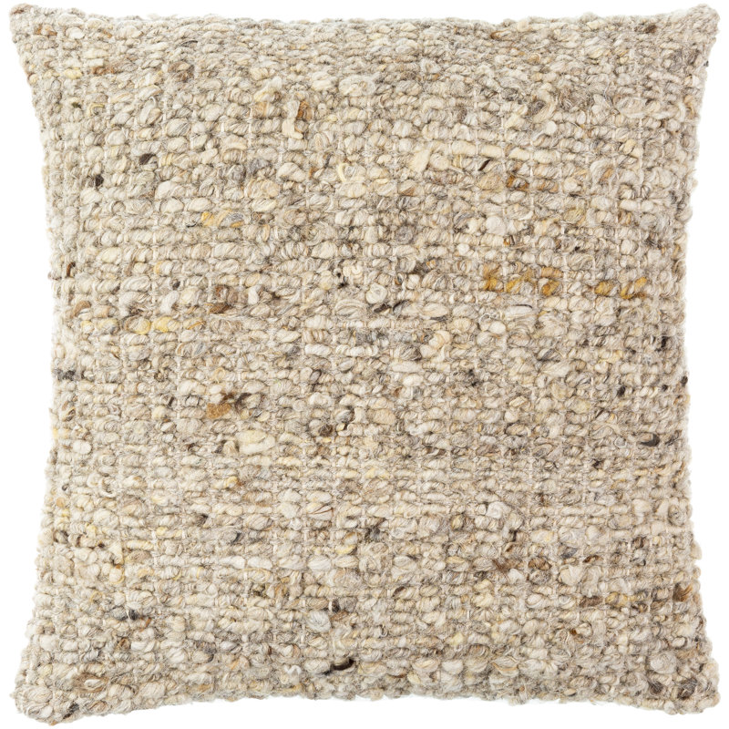 Beige and Brown 22" Square Cotton Wool Throw Pillow