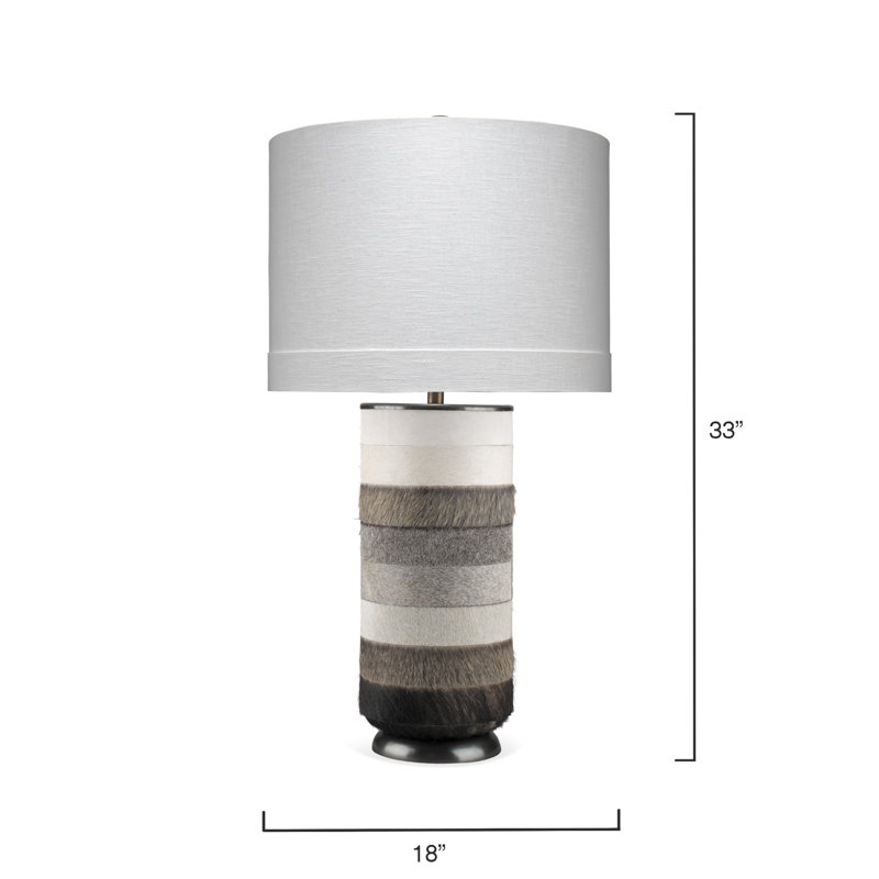 White and Gray Cowhide Leather Table Lamp with Linen Shade