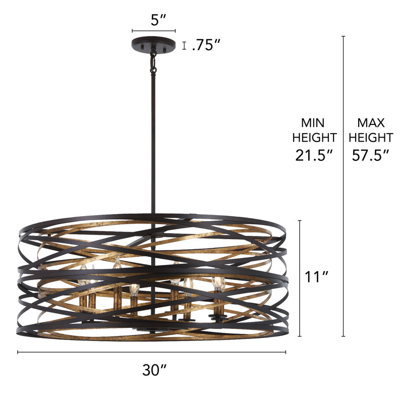 Vortic Flow Dark Bronze and Mosaic Gold 8-Light Contemporary Pendant