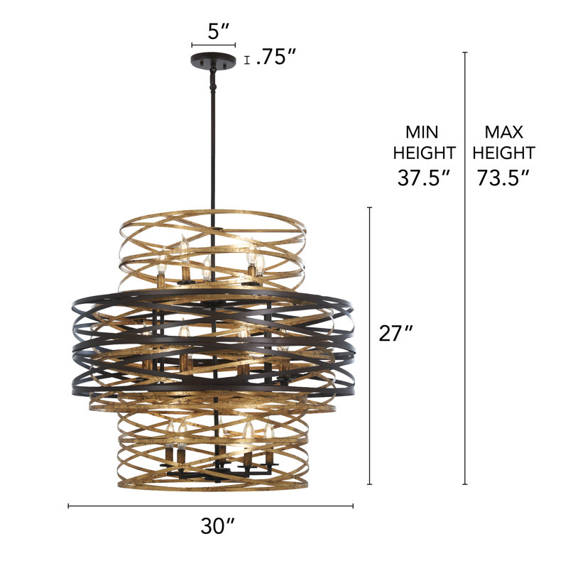 Elegant Dark Bronze and Mosaic Gold Drum Chandelier with 18 Lights