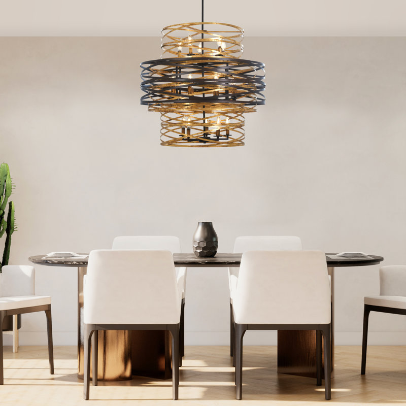 Elegant Dark Bronze and Mosaic Gold Drum Chandelier with 18 Lights