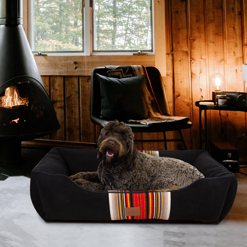 Medium Black Orthopedic Dog Bed with Striped Fleece Cover